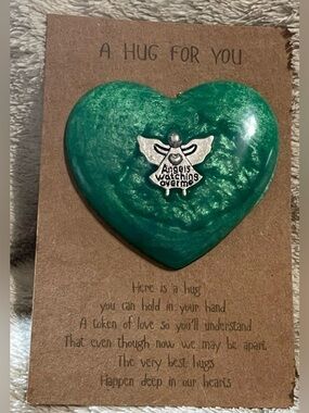 Handcrafted By Me Heart Hug Pin with Angel charm